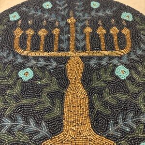Navy and Gold Beaded Menorah Placemats Set of 4